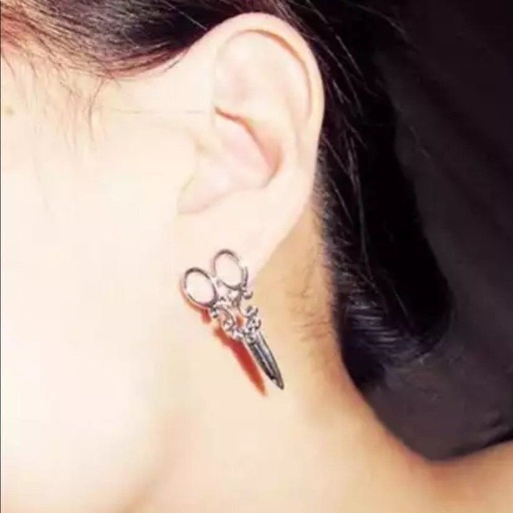 Scissors Earrings Silver Tone Funky Novelty Statement Jewelry Hair Stylist Gift